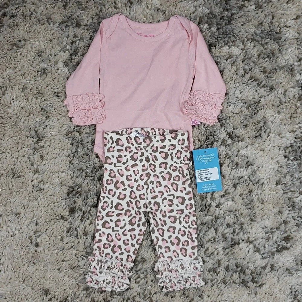 Ruffle Butts Rugged Butts Baby Girl Pink Bodysuit & Leopard Ruffle Leggings NWT_2